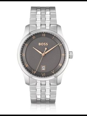 BOSS PRINCIPLE Link-bracelet watch with gray patterned dial NWT